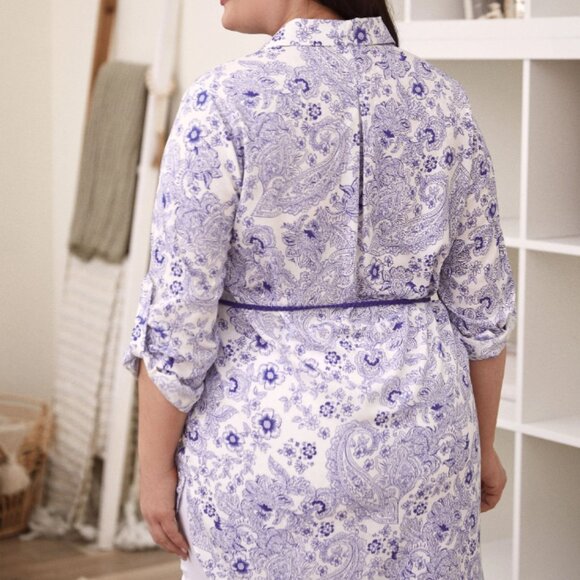 LAURA Plus Sz 20 Blue White Floral Paisley Button Down Blouse Chic Coastal Boho - Picture 5 of 9
